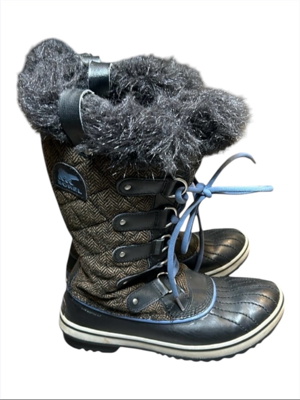 SOREL Tofino Mid Calf Brown Herringbone Waterproof Winter Snow Boots Size 7.5